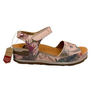 Onfoot Women's Open Toe Leather Sandals Size 7.5/38 Nude-Multicolor Floral Print